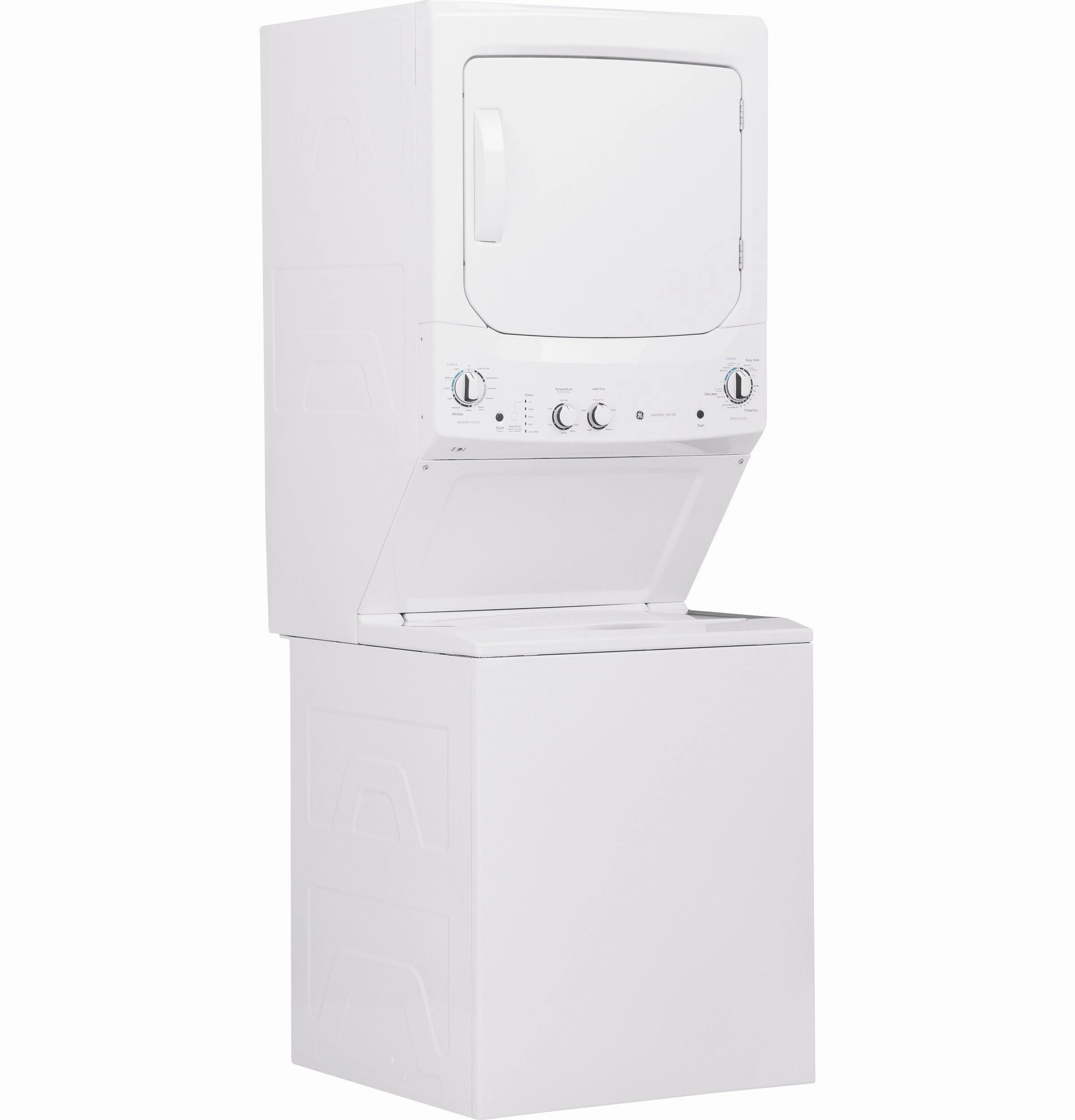 GE Unitized Spacemaker(R) 3.8 cu. ft. Capacity Washer with Stainless Steel Basket and 5.9 cu. ft. Capacity Long Vent Electric Dryer - (GUV27ESSMWW)