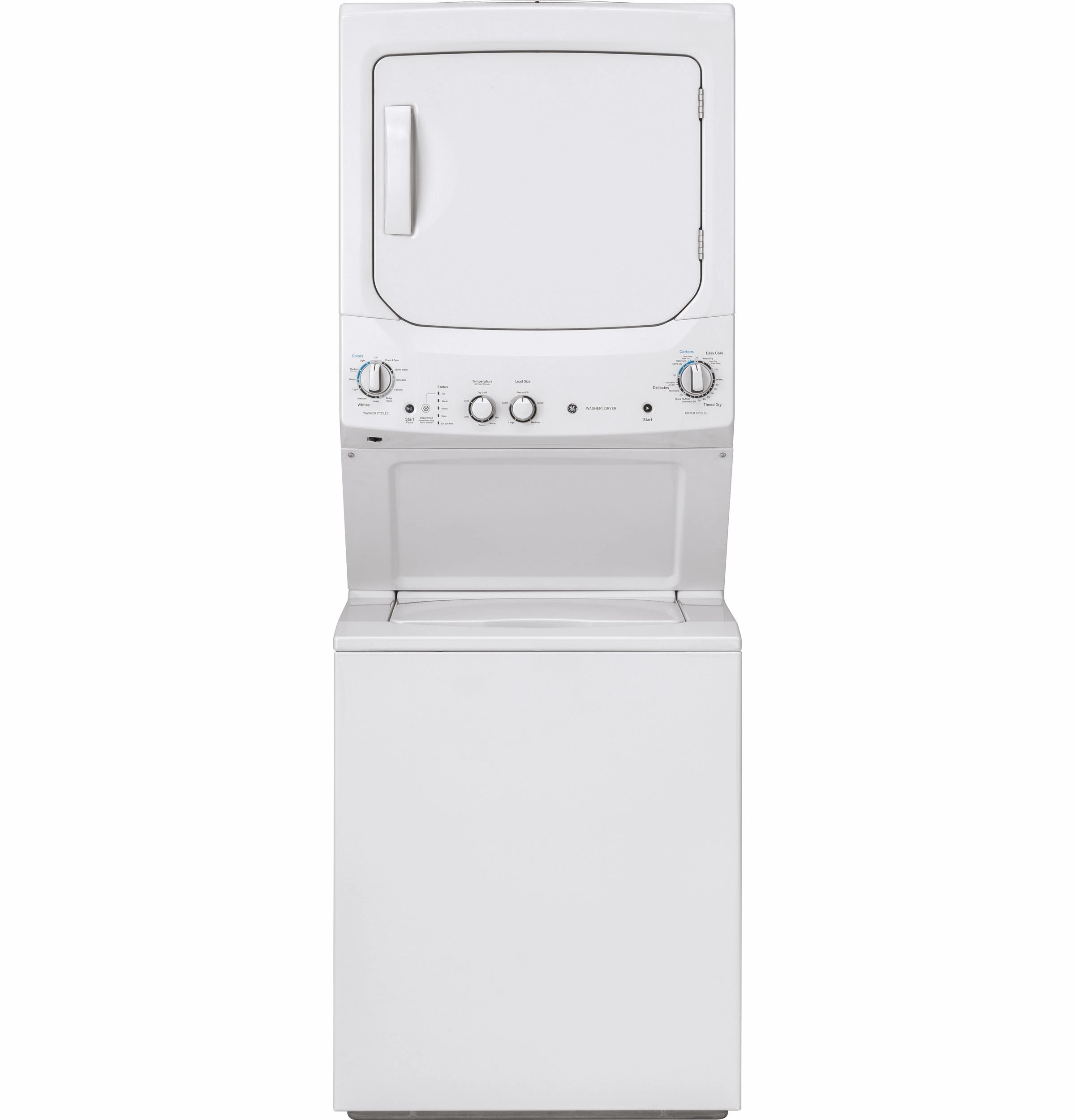 GE Unitized Spacemaker(R) 3.8 cu. ft. Capacity Washer with Stainless Steel Basket and 5.9 cu. ft. Capacity Long Vent Electric Dryer - (GUV27ESSMWW)