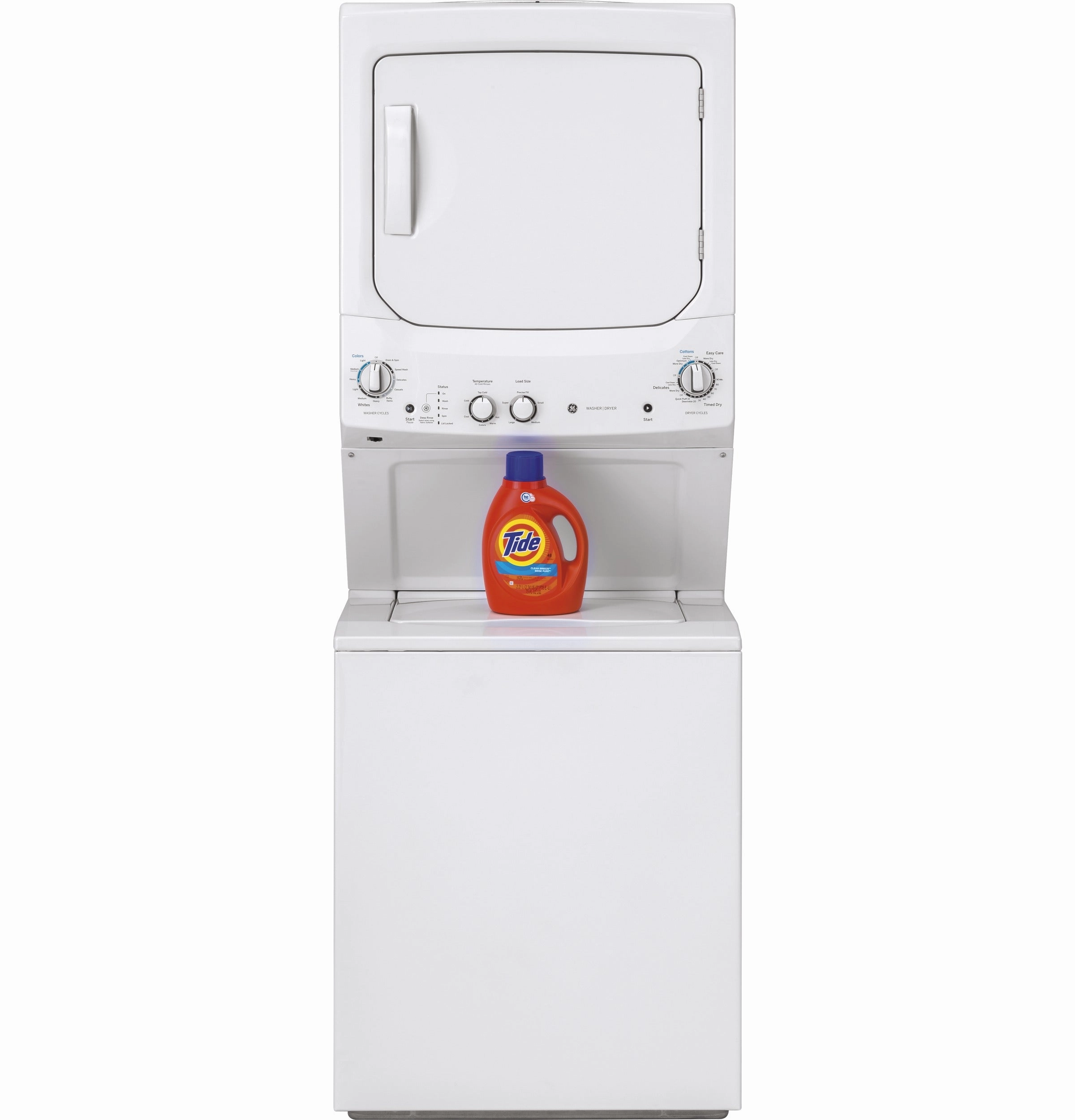 GE Unitized Spacemaker(R) 3.8 cu. ft. Capacity Washer with Stainless Steel Basket and 5.9 cu. ft. Capacity Long Vent Electric Dryer - (GUV27ESSMWW)