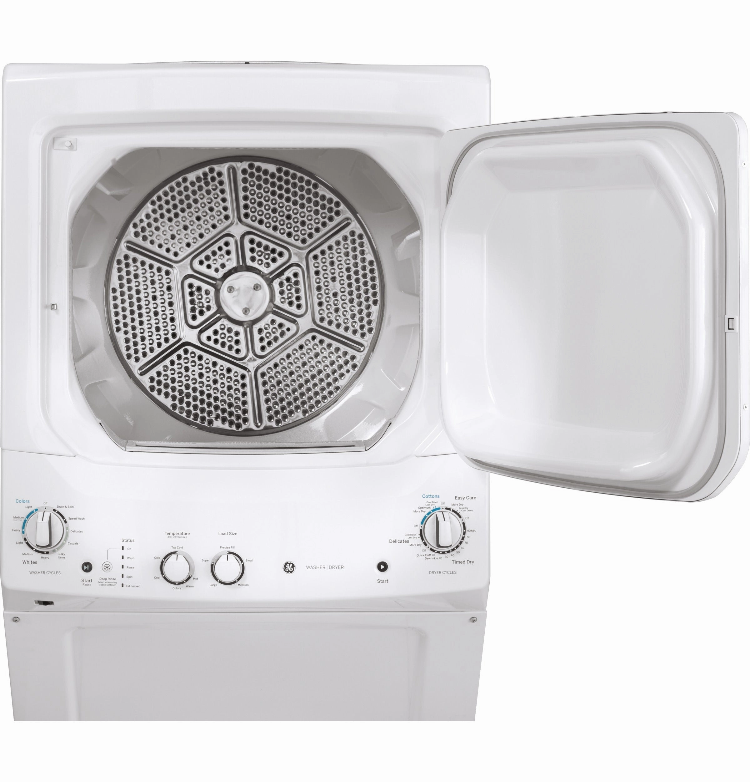 GE Unitized Spacemaker(R) 3.8 cu. ft. Capacity Washer with Stainless Steel Basket and 5.9 cu. ft. Capacity Long Vent Electric Dryer - (GUV27ESSMWW)