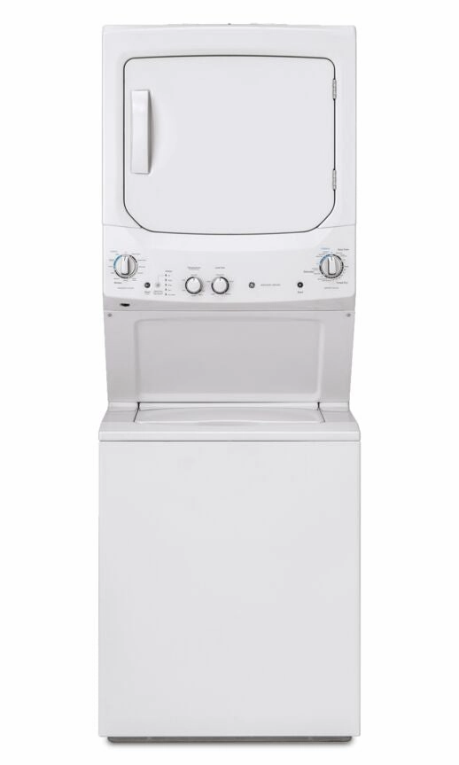 GE White Unitized Spacemaker Washer (4.4 Cu.Ft.) and White Gas Dryer (5.9 Cu.Ft.) - GUD27GSSMWW