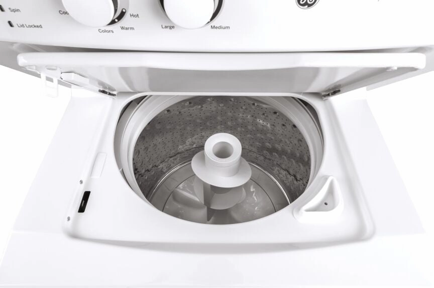 GE White Unitized Spacemaker Washer (4.4 Cu.Ft.) and White Gas Dryer (5.9 Cu.Ft.) - GUD27GSSMWW