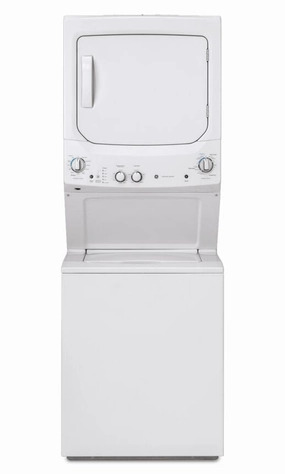 GE White Unitized Spacemaker Washer (4.4 Cu.Ft.) and White Gas Dryer (5.9 Cu.Ft.) - GUD27GSSMWW