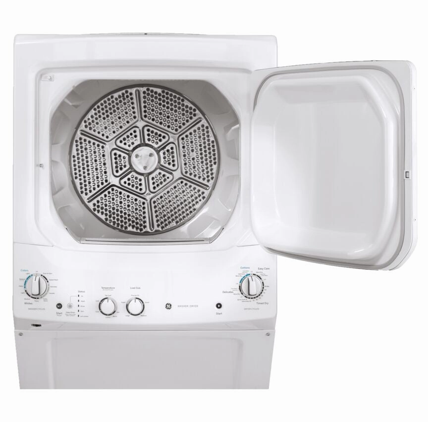 GE White Unitized Spacemaker Washer (4.4 Cu.Ft.) and White Gas Dryer (5.9 Cu.Ft.) - GUD27GSSMWW