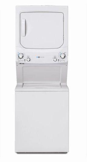 GE White Unitized Spacemaker Washer (4.5 Cu.Ft.) and White Electric Dryer (5.9 Cu.Ft.) - GUD27EEMNWW