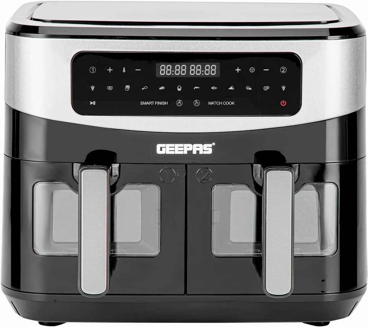 Geepas Vortex Air Fryer Dual Basket, 9Lit, 1800Watts, Silver