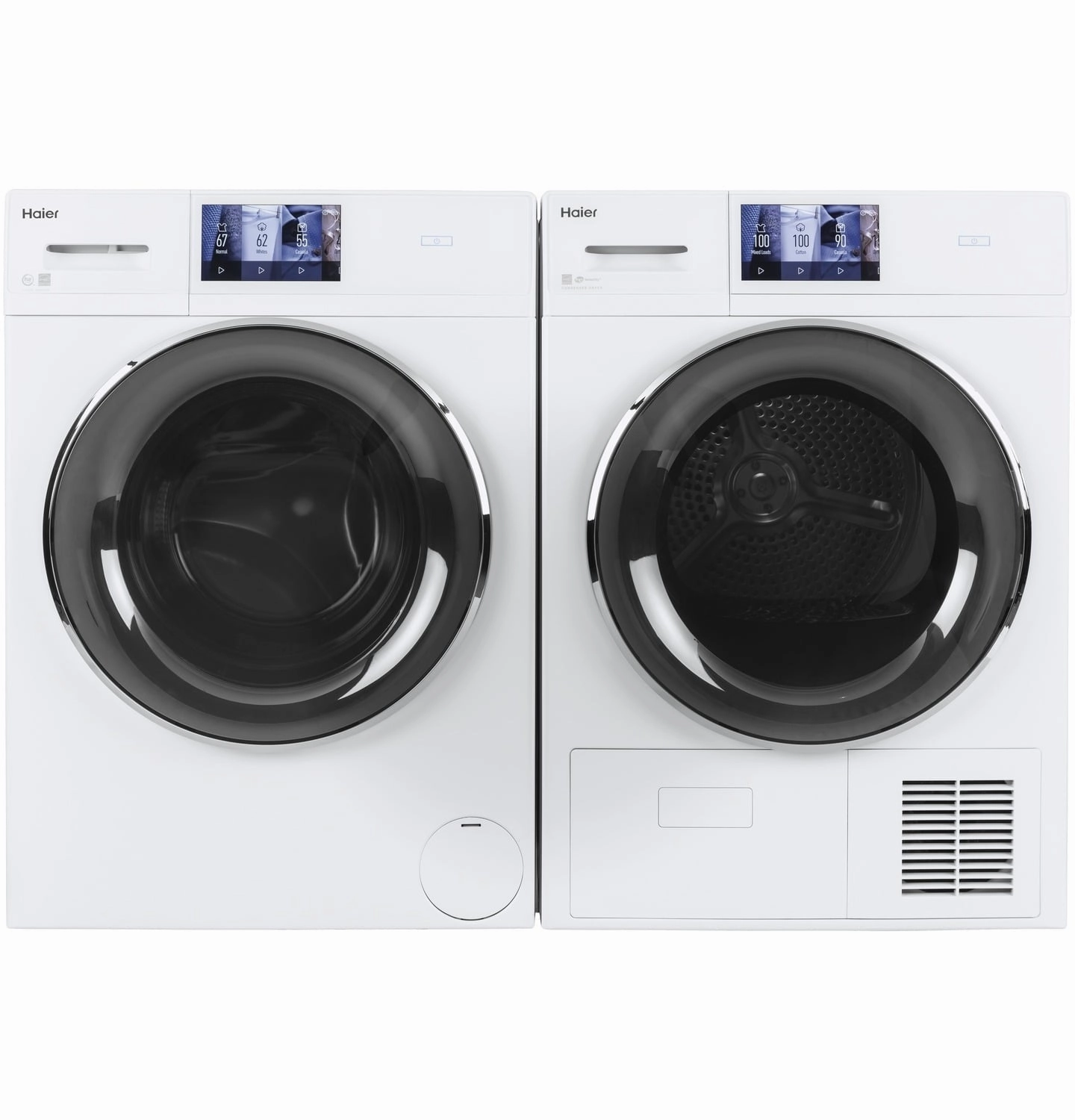 Haier QFT15ESSNWW 4.1 Cu.Ft. Capacity Smart 24" Ventless Condenser Frontload Electric Dryer With Stainless Steel Basket