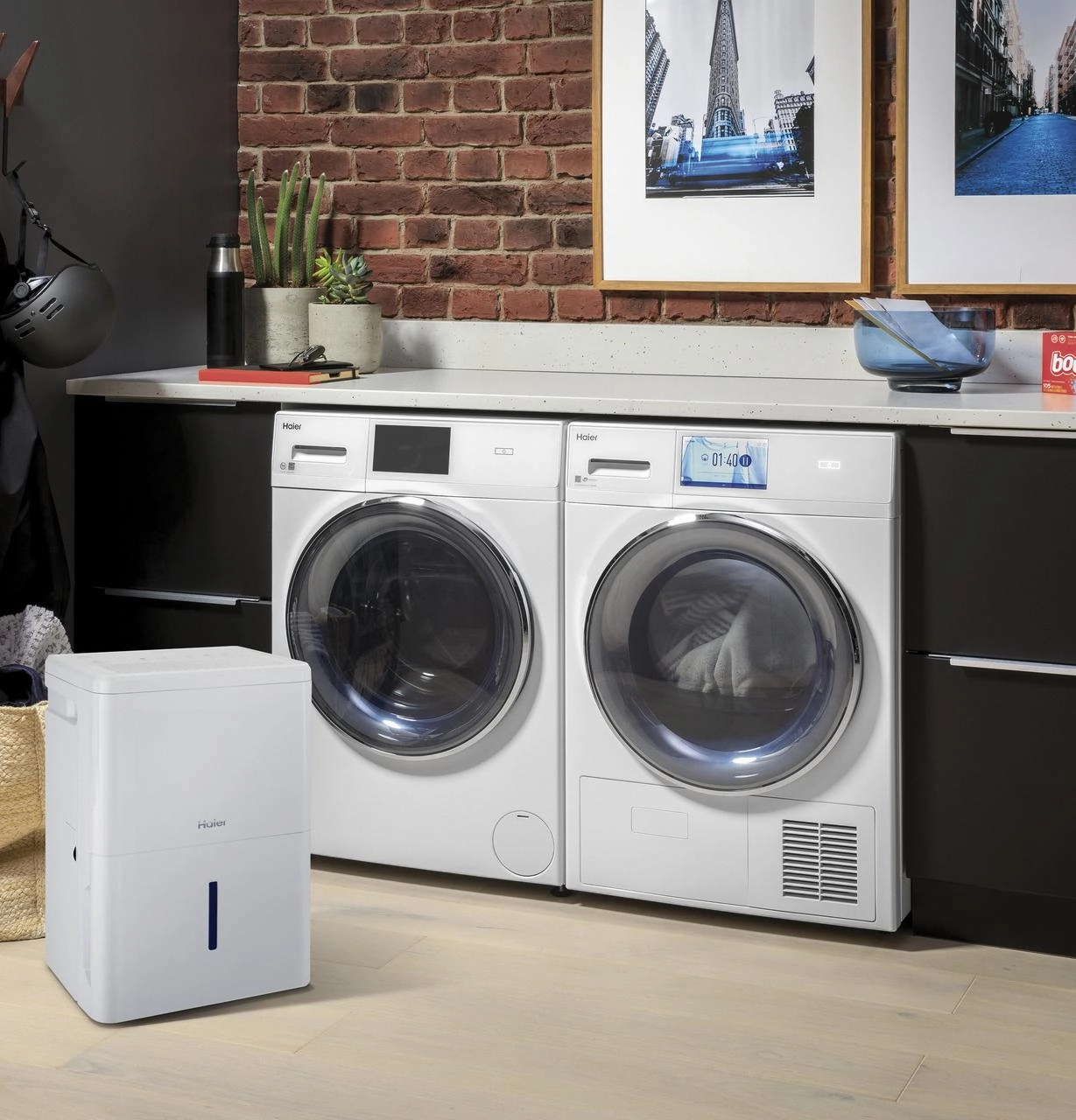 Haier QPHR50LZ Haier 50 Pint Energy Star Portable Dehumidifier With Built-In Pump And Smart Dry For Wet Spaces