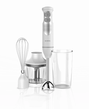 HHB-02 Hand Blender 700W | Turbo Stepless Speed, Stainless Steel Wand & Blade, SUS Whisk, 500ml Chopper, 600ml Beaker