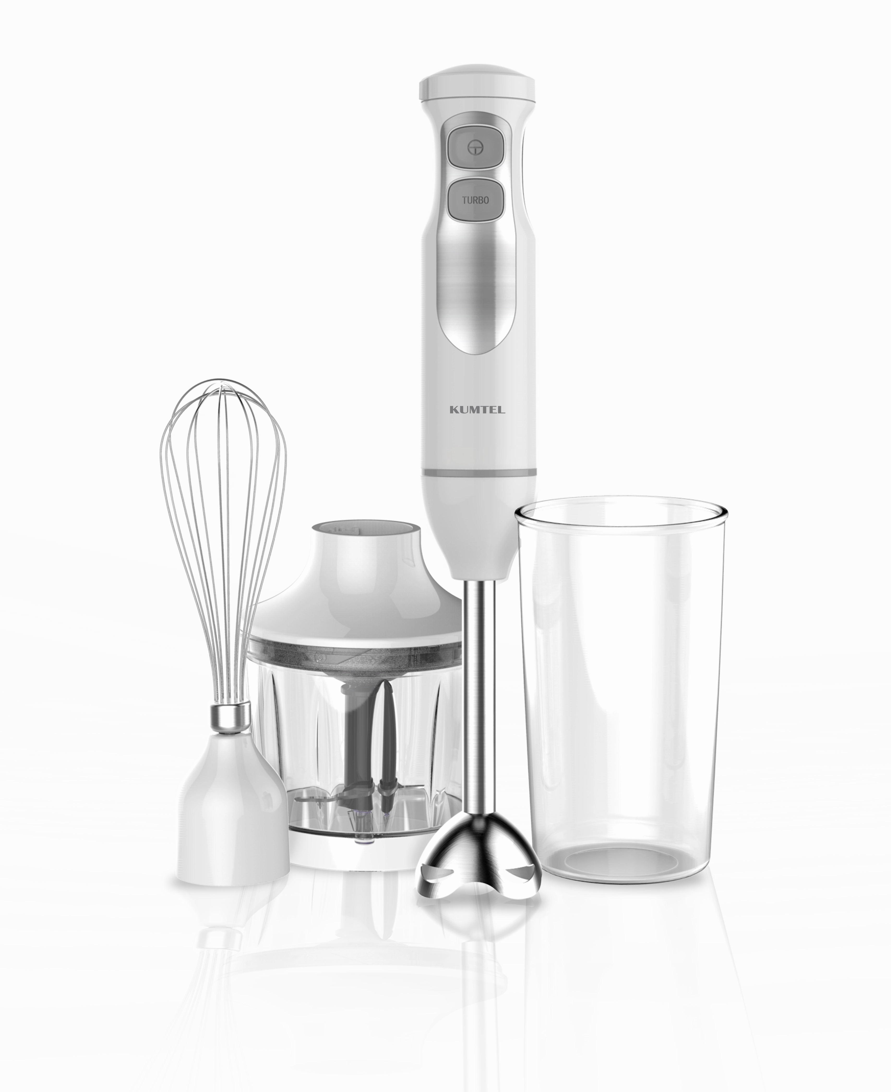 HHB-02 Hand Blender 700W | Turbo Stepless Speed, Stainless Steel Wand & Blade, SUS Whisk, 500ml Chopper, 600ml Beaker