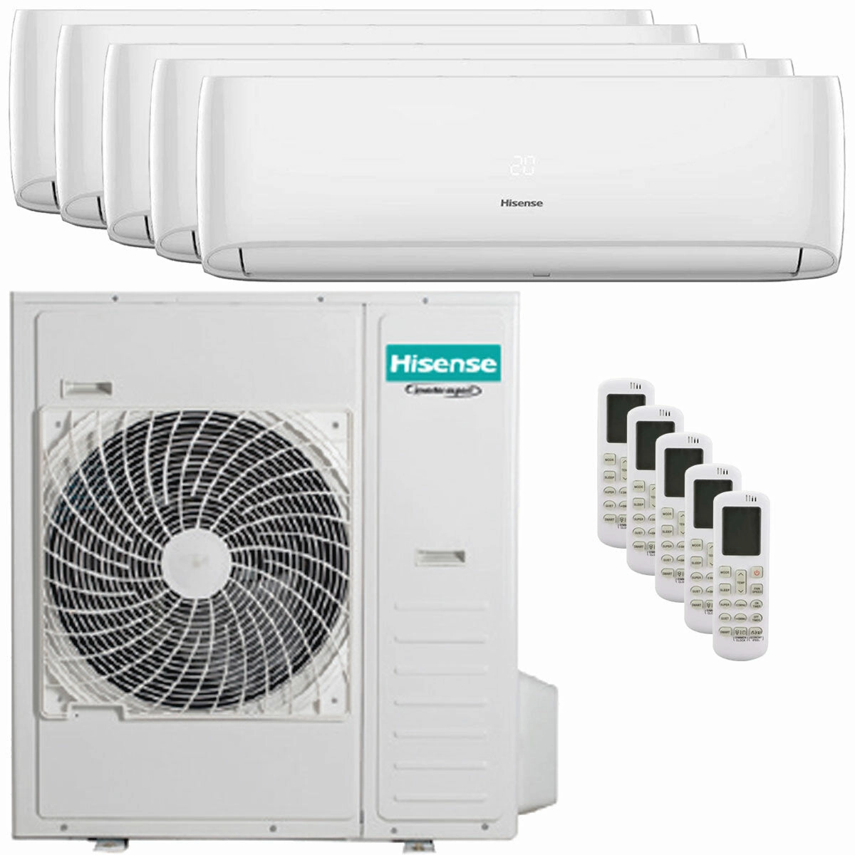 Hisense Hi-Comfort 2025 penta split air conditioner 9000 9000 12000 12000 12000 BTU inverter wifi external unit 12.5 kW
