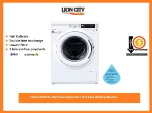 Hitachi BD90YAV 9kg Powered Inverter Front Load Washing Machine BD-90YAV - WH