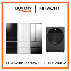 Hitachi R-HW620RS-XK/XW/X 416l Multi-door Fridge Hitachi BD-D120XGV Front Load Washer Dryer 12/8KG