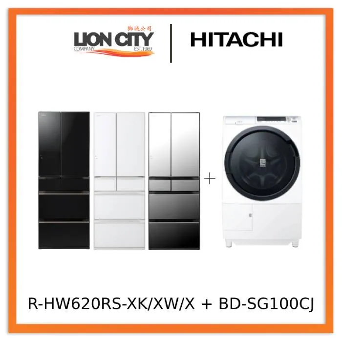 Hitachi R-HW620RS-XK/XW/X 416l Multi-door Fridge Hitachi BD-SG100CJ 10kg Front Load Washer Dryer