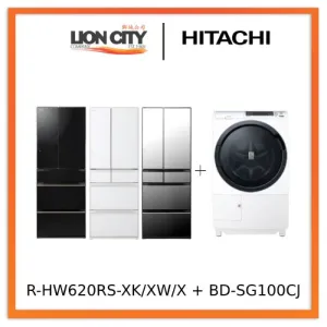 Hitachi R-HW620RS-XK/XW/X 416l Multi-door Fridge Hitachi BD-SG100CJ 10kg Front Load Washer Dryer