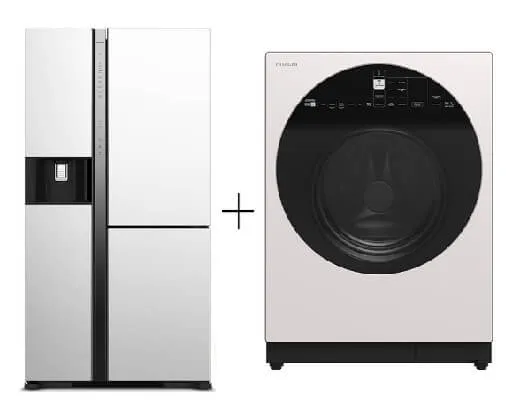Hitachi R-MX700PMS0-MGW Side-by-side Refrigerator (569L)   Hitachi BD-D100GV Front Load Washer Dryer Wind Iron, AI Wash Inverter 10/7KG