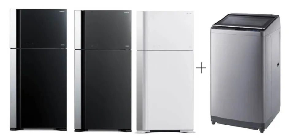 Hitachi R-VG560P7MS - GBK/GPW/GGR 450L Top Freezer Fridge   Hitachi SF-120XAV 12kg Top Load with Glass Top Washing Machinep Load with Glass Top Washing Machine
