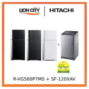 Hitachi R-VG560P7MS - GBK/GPW/GGR 450L Top Freezer Fridge   Hitachi SF-120XAV 12kg Top Load with Glass Top Washing Machinep Load with Glass Top Washing Machine