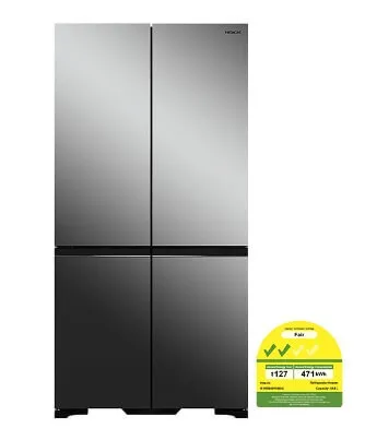 Hitachi R-WB640V0MSX 541L 4 Door Fridge (Bottom Freezer)   Hitachi BD-D100GV Front Load Washer Dryer Wind Iron, AI Wash Inverter 10/7KG