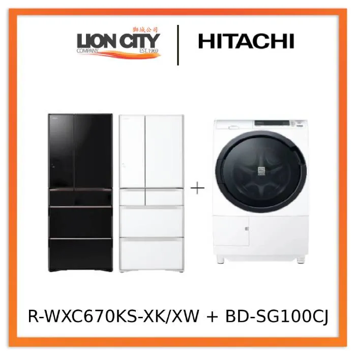 Hitachi R-WXC670KS-XK/XW Multi Door Refrigerator (500l) Hitachi BD-SG100CJ 10kg Front Load Washer Dryer