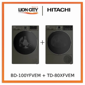 Hitachi BD-100YFVEM Front Loading - Washer Steam & Hygiene Easy Iron Inverter   Hitachi TD-80XFVEM Tumble Dryer
