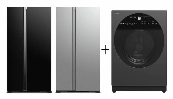 Hitachi R-S700PMS0-GBK/GS 595l Side-by-side Fridge (2 Ticks)   Hitachi BD-120XGV Front Load Washer AI Wash, Auto Dosing System, Inverter 12 kg, 1,600 RPM
