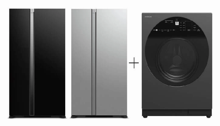 Hitachi R-SX700PMS0-GBK/GS 573L Side by Side Fridge   Hitachi BD-120XGV Front Load Washer AI Wash, Auto Dosing System, Inverter 12 kg, 1,600 RPM