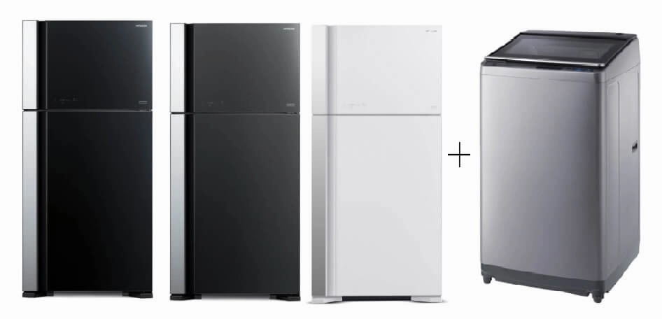 Hitachi R-VG690P7MS - GBK/GGR/GPW 550L Top Freezer Fridge   Hitachi SF-100XAV 10kg Top Load with Glass Top Washing Machine