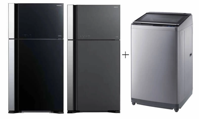 Hitachi R-VG695P9MSX - GBK / GGR BIG-2 Glass Door Inverter Refrigerator   Hitachi SF-100XAV 10kg Top Load with Glass Top Washing Machine
