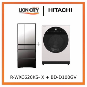 Hitachi R-WXC620KS-X Multi Door Refrigerator (500l) Hitachi BD-D100GV Front Load Washer Dryer Wind Iron, AI Wash Inverter 10/7KG