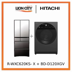 Hitachi R-WXC620KS-X Multi Door Refrigerator (500l) Hitachi BD-D120XGV Front Load Washer Dryer 12/8KG