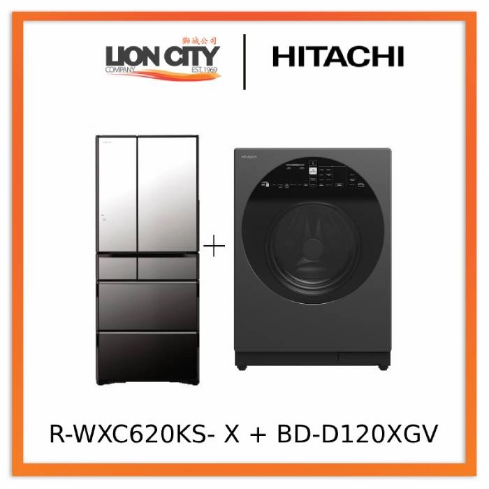 Hitachi R-WXC620KS-X Multi Door Refrigerator (500l) Hitachi BD-D120XGV Front Load Washer Dryer 12/8KG