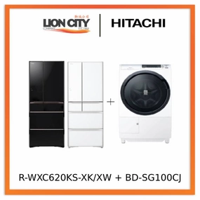 Hitachi R-WXC620KS-XK/XW (Crystal White) Multi Door Refrigerator (500l) Hitachi BD-SG100CJ 10kg Front Load Washer Dryer