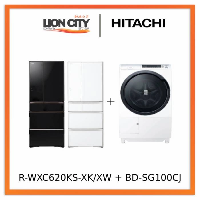 Hitachi R-WXC620KS-XK/XW (Crystal White) Multi Door Refrigerator (500l) Hitachi BD-SG100CJ 10kg Front Load Washer Dryer