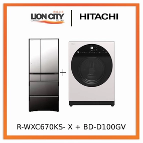 Hitachi R-WXC670KS-X Multi Door Refrigerator (500l) Hitachi BD-D100GV Front Load Washer Dryer Wind Iron, AI Wash Inverter 10/7KG