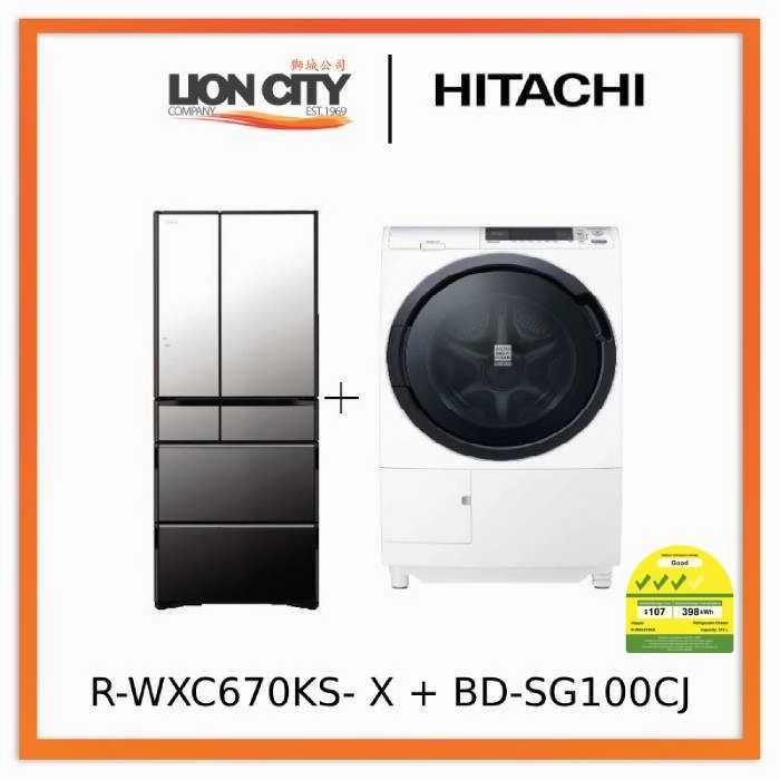 Hitachi R-WXC670KS-X Multi Door Refrigerator (500l) Hitachi BD-SG100CJ 10kg Front Load Washer Dryer