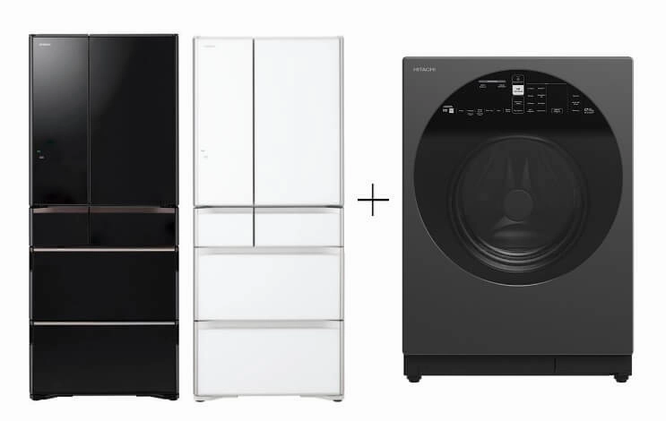 Hitachi R-WXC670KS-XK/XW (Crystal White) Multi Door Refrigerator (500l) Hitachi BD-D120XGV Front Load Washer Dryer 12/8KG