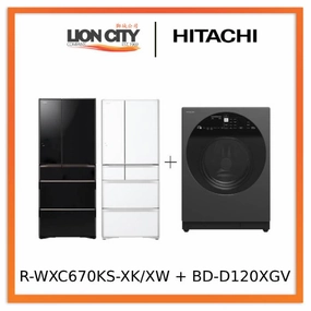Hitachi R-WXC670KS-XK/XW (Crystal White) Multi Door Refrigerator (500l) Hitachi BD-D120XGV Front Load Washer Dryer 12/8KG