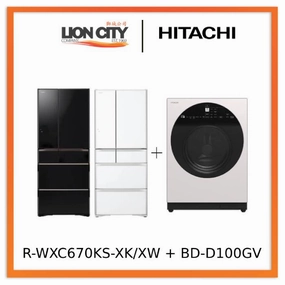 Hitachi R-WXC670KS-XK/XW Multi Door Refrigerator (500l) Hitachi BD-D100GV Front Load Washer Dryer Wind Iron, AI Wash Inverter 10/7KG