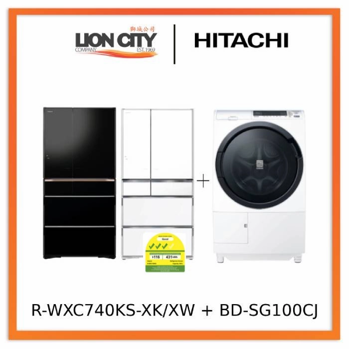 Hitachi R-WXC740KS-XK/XW 572L Smart Multi-door Fridge Hitachi BD-SG100CJ 10kg Front Load Washer Dryer