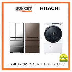Hitachi R-ZXC740KS-X/XTN 572L Smart Multi-door Fridge Hitachi BD-SG100CJ 10kg Front Load Washer Dryer