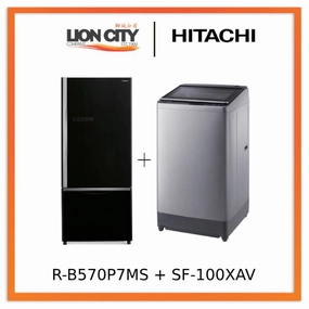 Hitachi RB570P7MS 2 DR Refrigerators   Hitachi SF100XAV 10kg Top Load with Glass Top Washing Machine