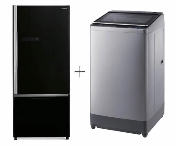 Hitachi RB570P7MS 2 DR Refrigerators   Hitachi SF100XAV 10kg Top Load with Glass Top Washing Machine