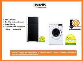 Hitachi RVG690P7MS - GBK/GGR/GPW 550L TOP FREEZER FRIDGE   BDW90AV 9kg Powered Inverter Front Load Washing Machine