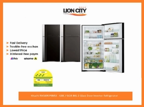Hitachi RVG695P9MSX - GBK / GGR BIG-2 Glass Door Inverter Refrigerator   BD90YAV 9kg Powered Inverter Front Load Washing Machine