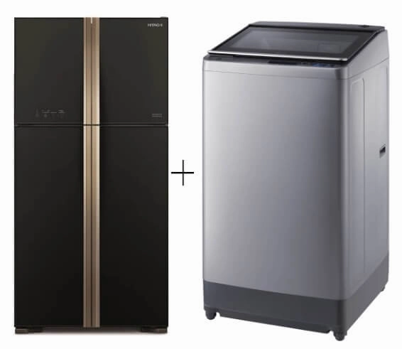 Hitachi RW-635P4MS Inverter Big French 4-Door Refrigerator   Hitachi SF-120XAV 12kg Top Load with Glass Top Washing Machine