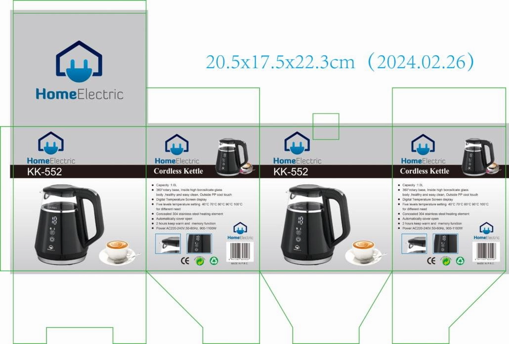 Home Electric Kettle Digital Glass With Stainless 1 L 1100 W Black And Silver Elect