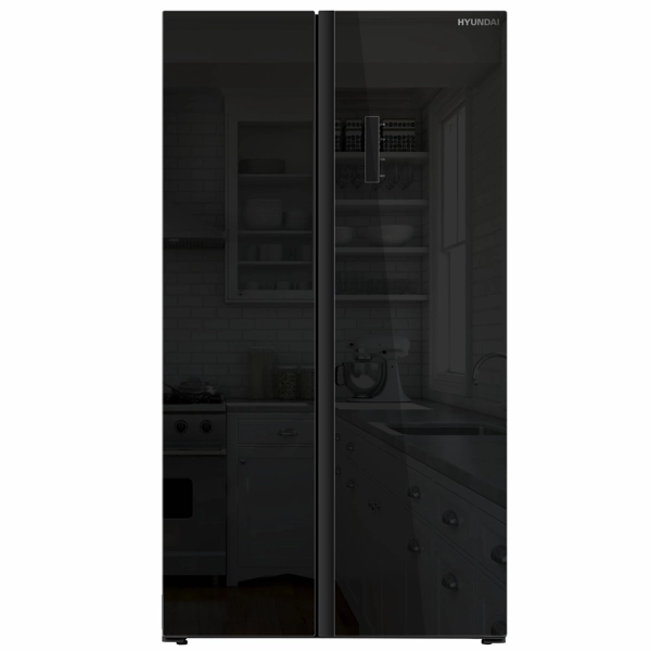 Hyundai 505L American Style Fridge Freezer | No Frost, Energy Efficiency Class E, Silver & Black Glass, 2 Years Warranty