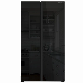 Hyundai 505L American Style Fridge Freezer | No Frost, Energy Efficiency Class E, Silver & Black Glass, 2 Years Warranty