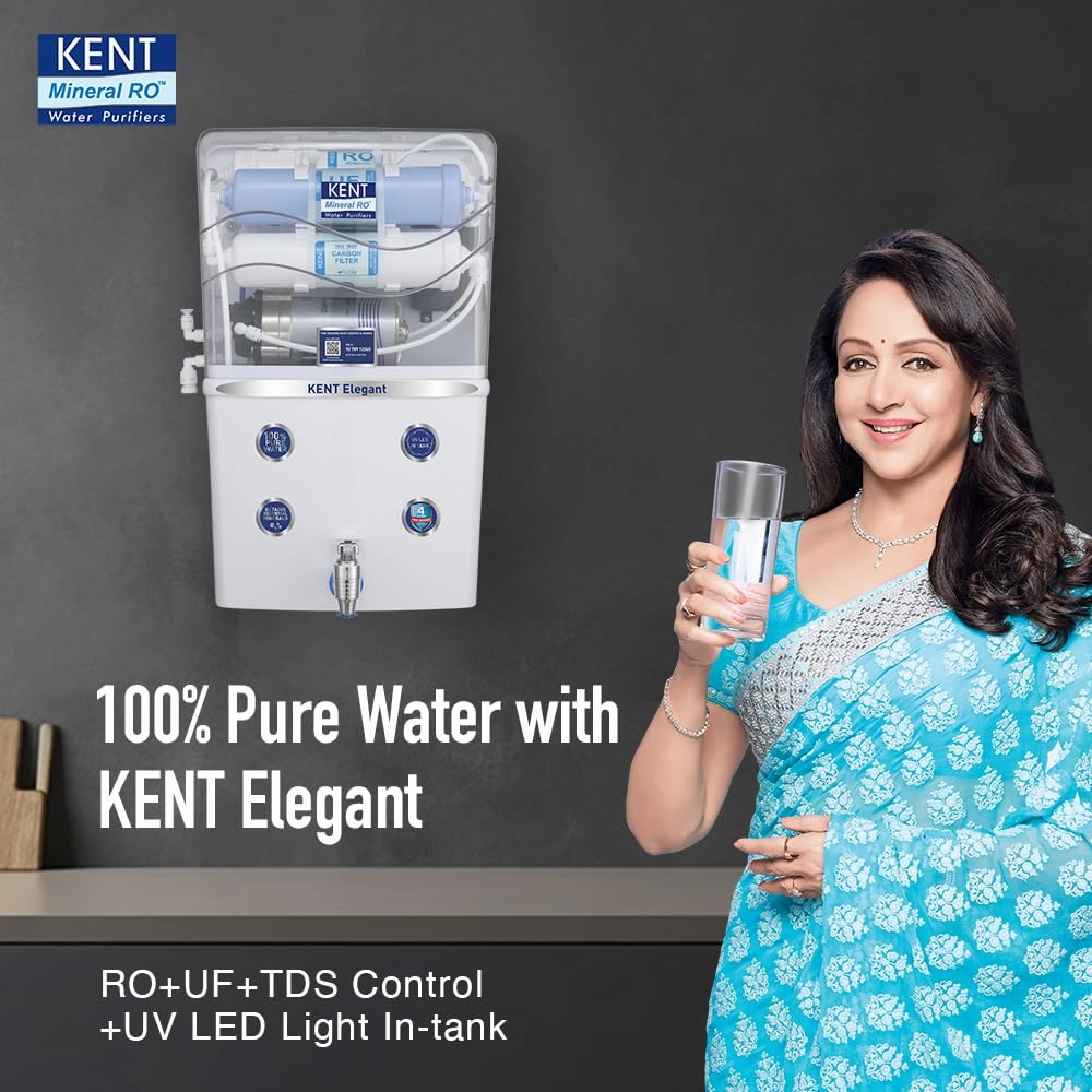 KENT Elegant RO Water Purifier | RO   UF   TDS Control   UV LED Tank | 8L Tank | 15 LPH Flow